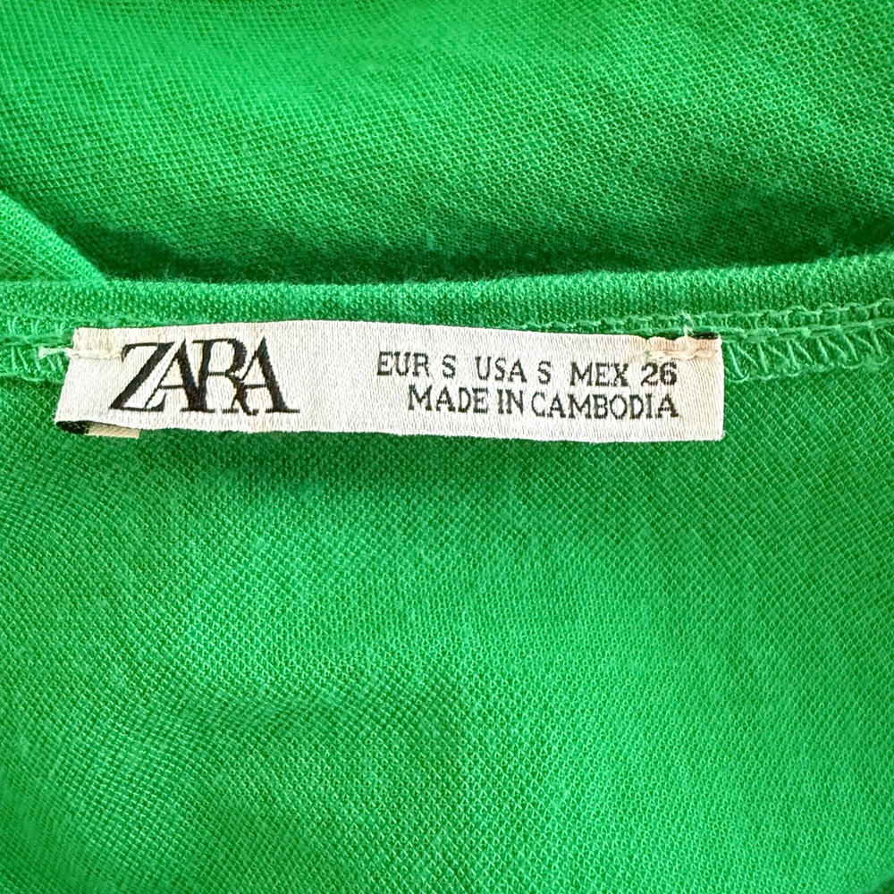Zara Women’s Green Tiered Midi Ruffled Short Sleeve V-neck Dress Size SMALL - Picture 3 of 9